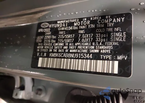 2022 Hyundai Kona Sel z USA, uszkodzony, nr VIN KM8K6CAB8NU915344